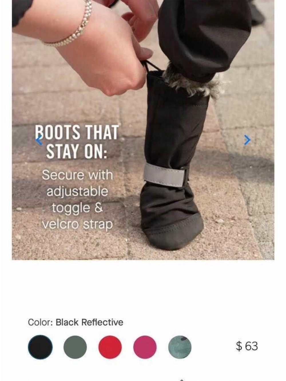 Black Reflective Dog Boots with Adjustable Toggle and Velcro Strap